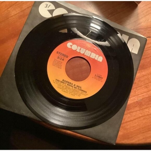 Barbra & Neil "You Don’t Bring Me Flowers" 45 RPM Vinyl Record Instrumental Side - Picture 1 of 3